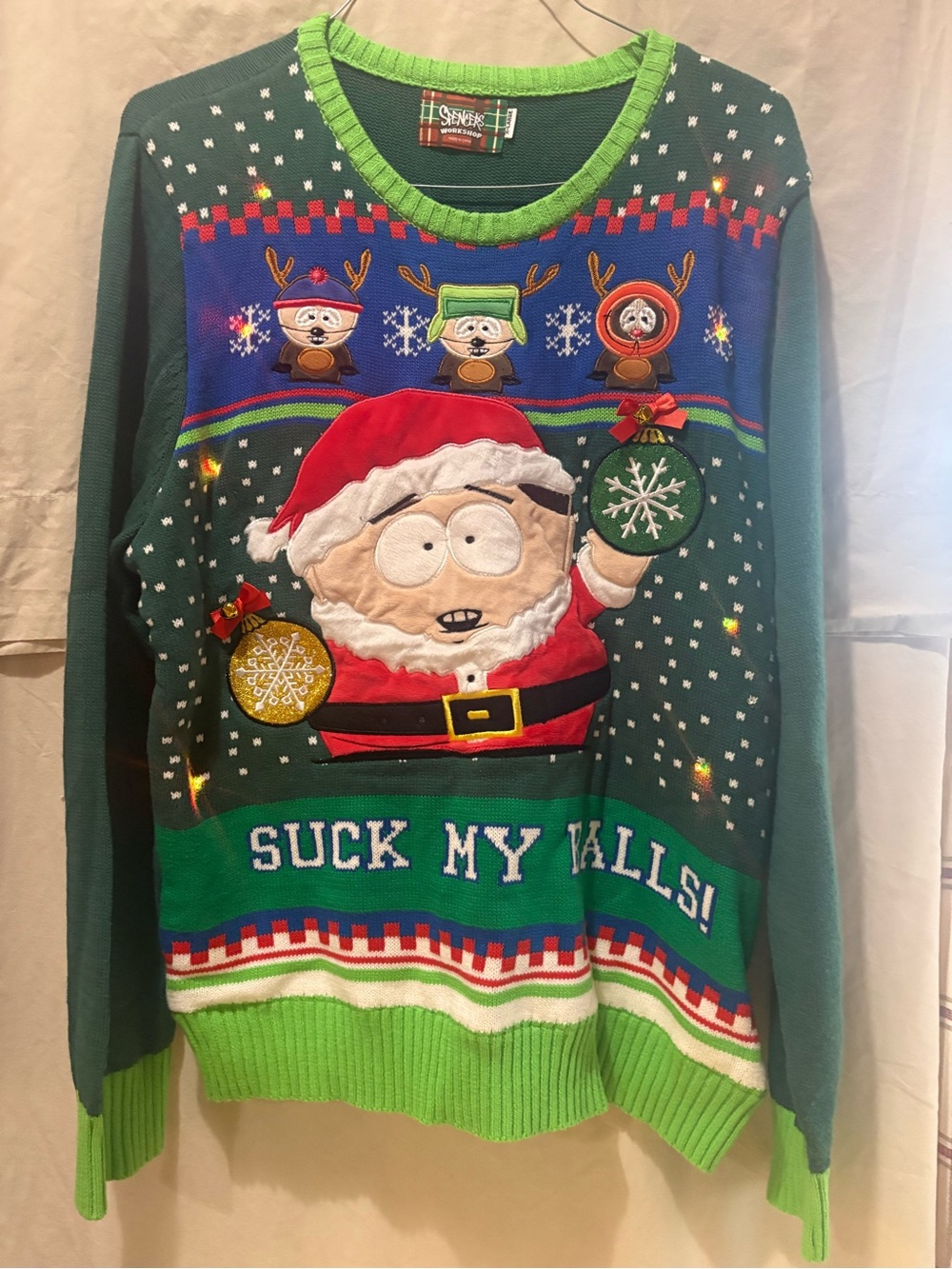 South Park Green Novelty Christmas Sweater with Santa Graphic - Size XL